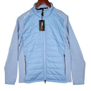 RLX Ralph Lauren Golf Jacket Men's M Wool Quilted Puffer Full Zip Light Blue NEW